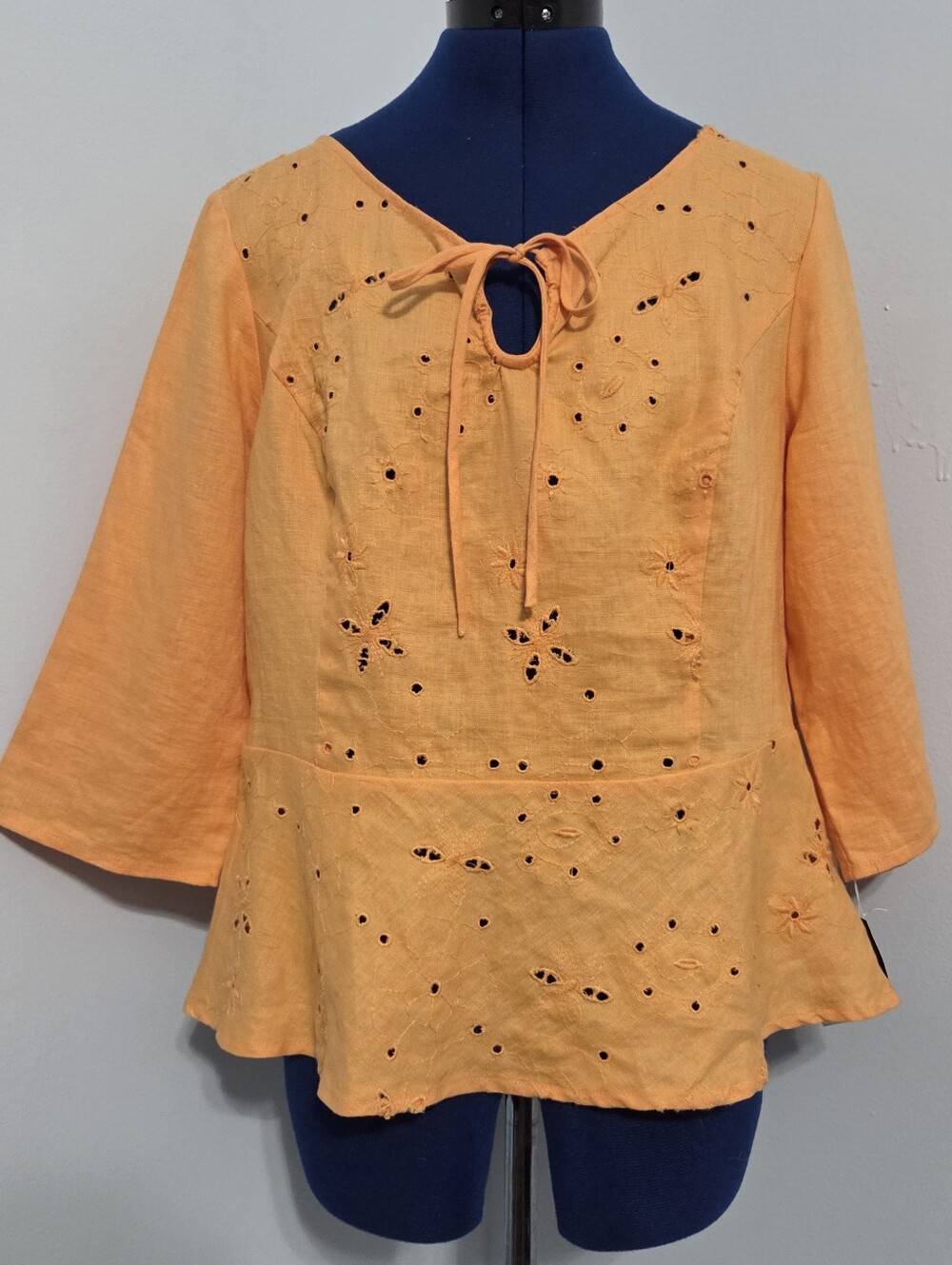 Deadstock Orange Linen Eyelet Shirt Size L